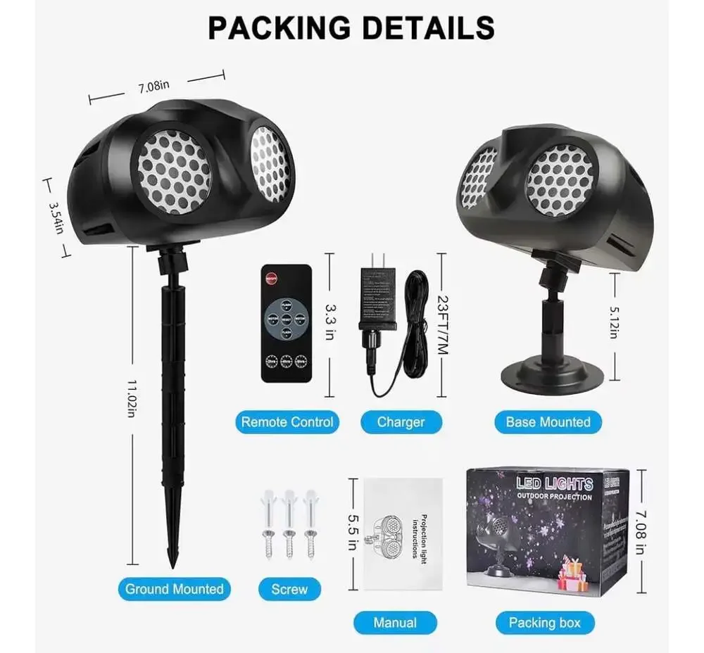 Dual-Head Christmas Snowflake Projector Lights Outdoor, IP65 Waterproof LED Snow